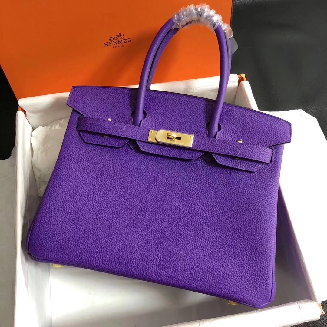 Hermes Birkin 30CM Togo Leather Handbag Purple Anemone